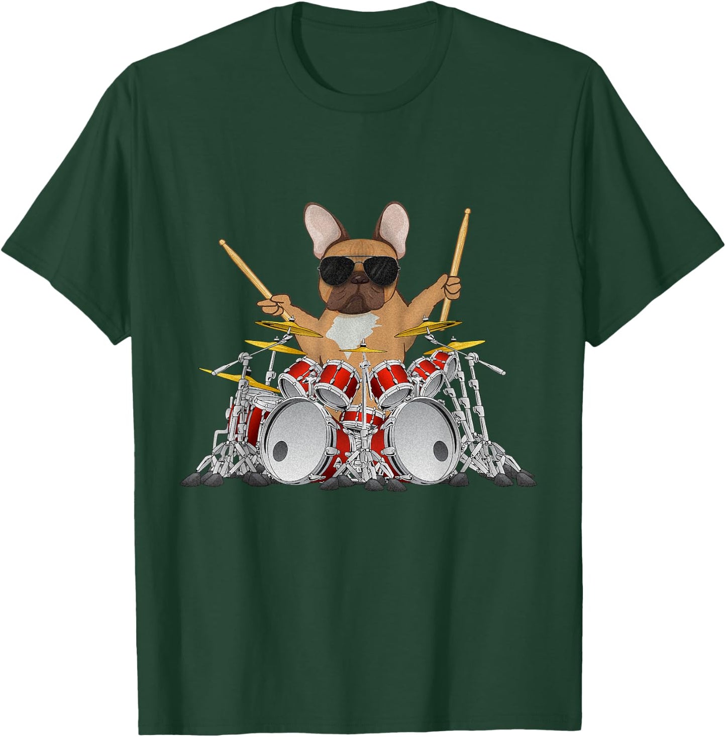 Drummer French bulldog drums drumming dog T-Shirt - T-Shirt | Forest