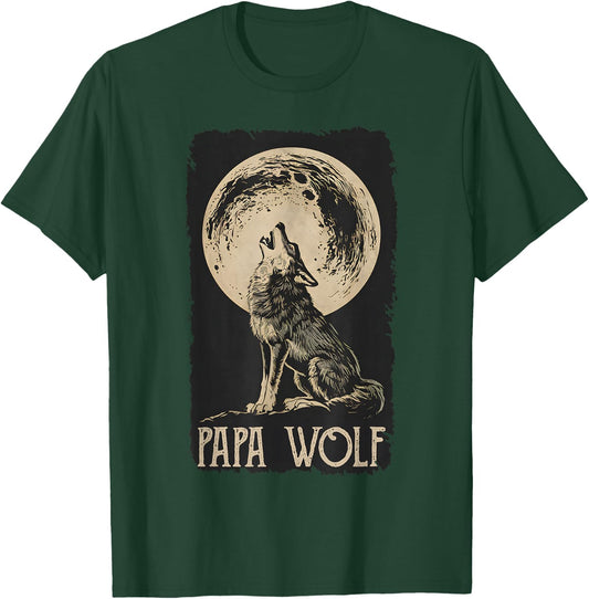 Dad Wolf Geschenk Ideen Für Herren Heulender Wolf Vater Vollmond Männer Papa Wolf Grau S Klassisch V-Ausschnitt T-Shirt - T-Shirt | Forest