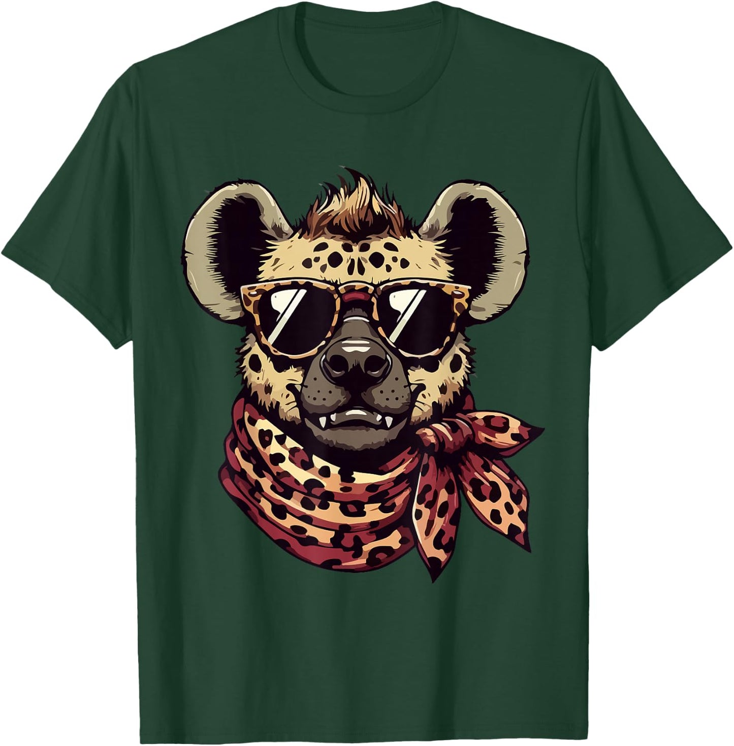 Hyena Wearing Leopard Scarf Animal Wearing Sunglasses T-Shirt - T-Shirt | Forest