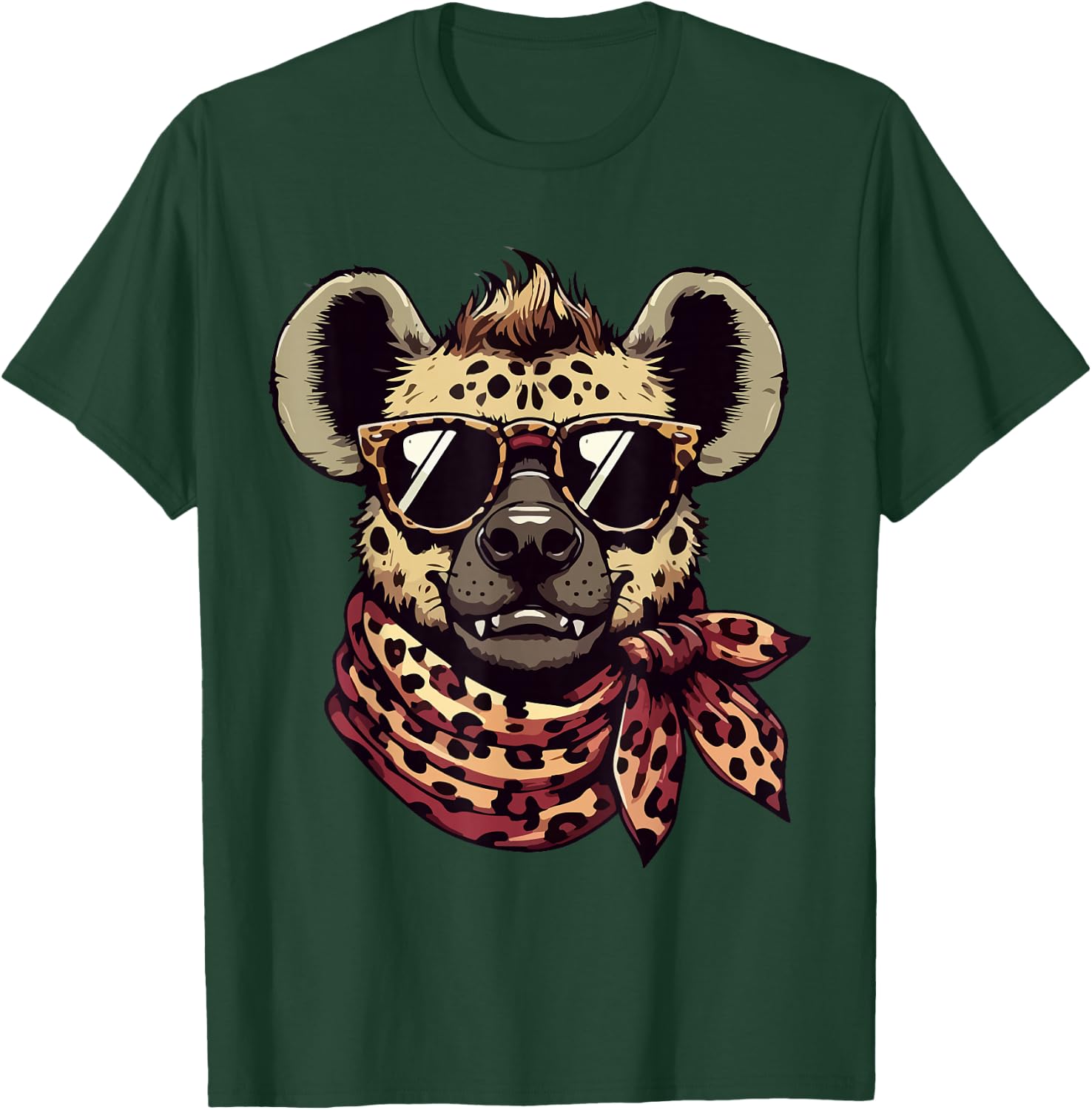 Hyena Wearing Leopard Scarf Animal Wearing Sunglasses T-Shirt - T-Shirt | Forest