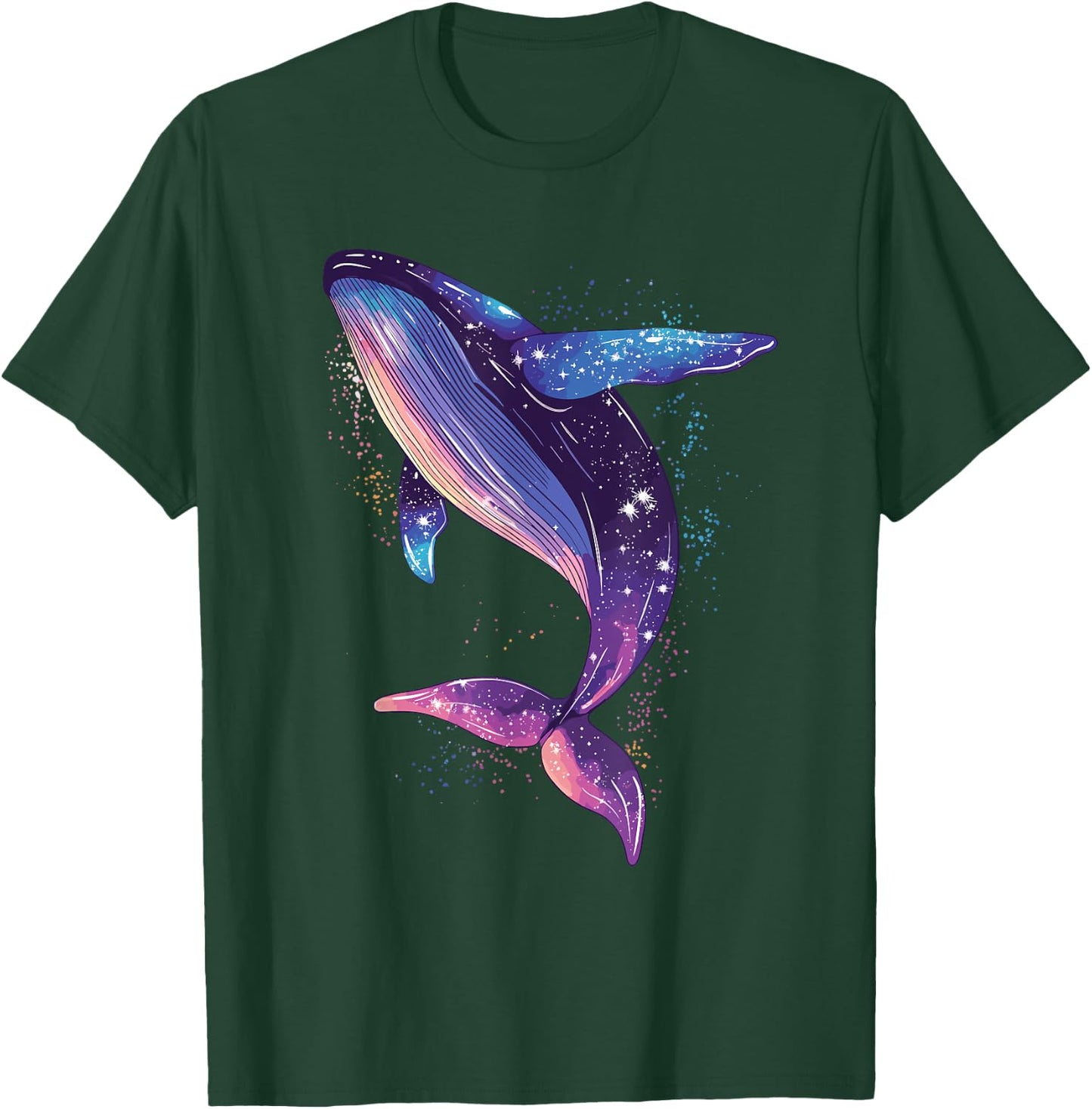 Colorful Whale in the Starry Sky , Black, S T-Shirt - T-Shirt | Forest