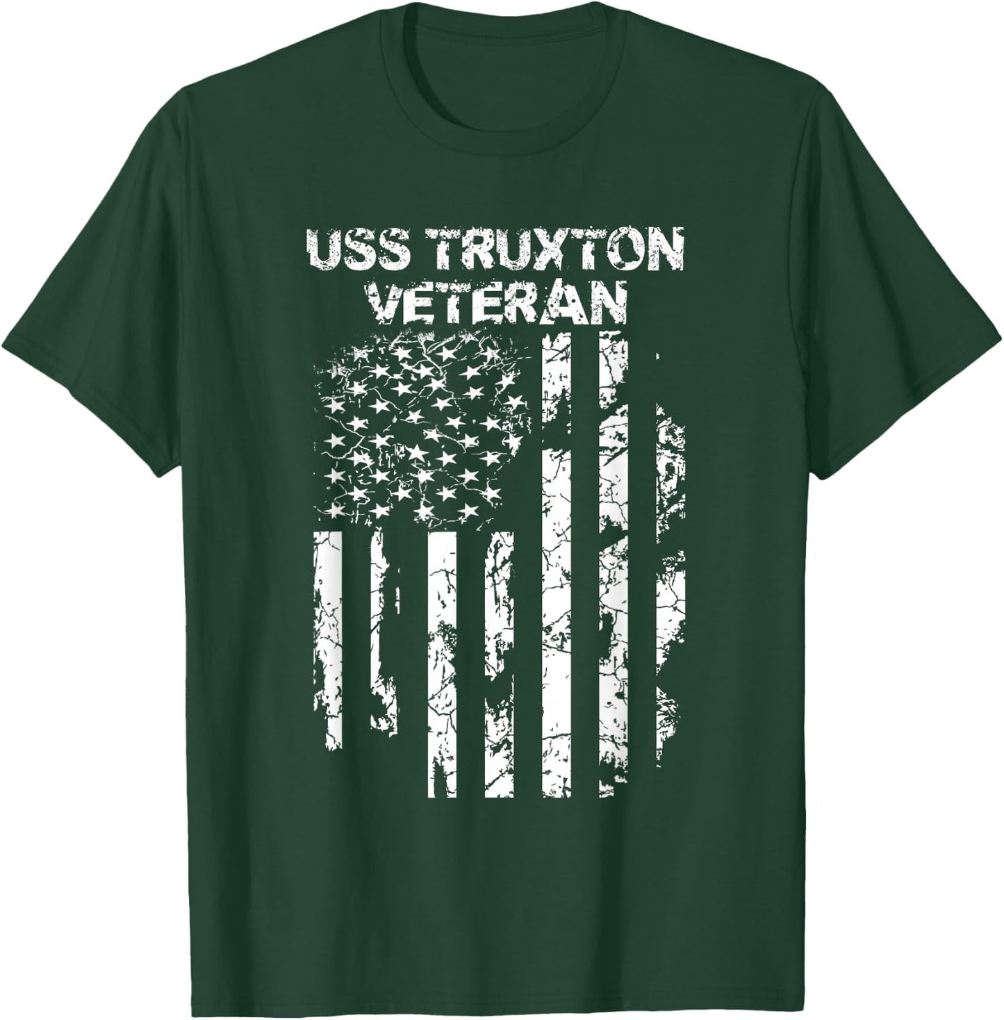 USS Truxton Military Veteran Distressed USA Flag T-Shirt - T-Shirt | Forest