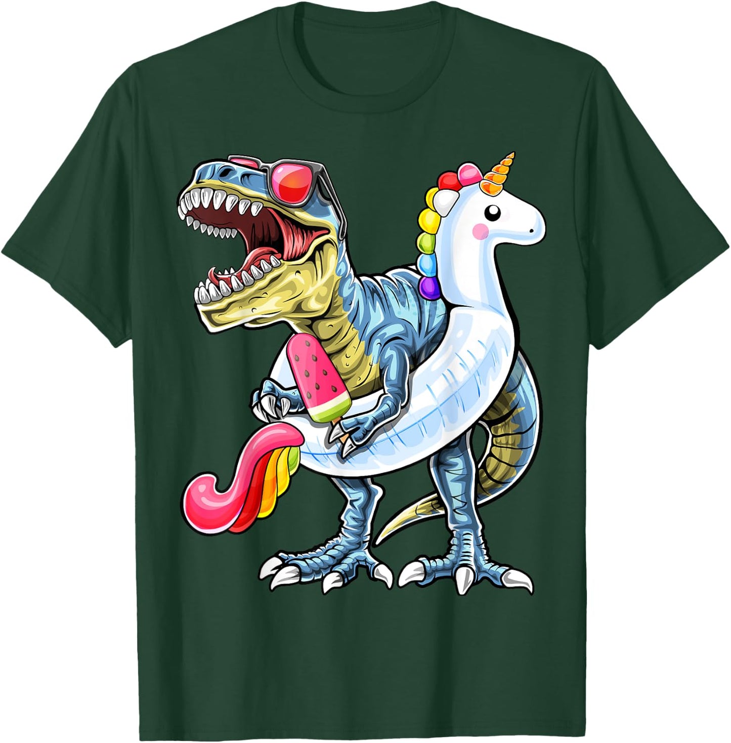 Pool Party T Rex Dinosaur Unicorn Float Summer Shirt Gift T-Shirt - T-Shirt | Forest