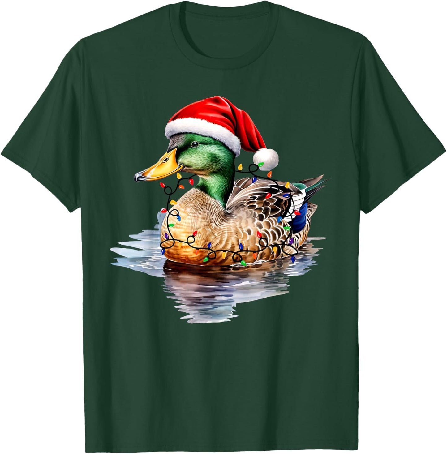 Christmas Duck Hunting Santa Xmas Light Country Mallard Duck T-Shirt - T-Shirt | Forest