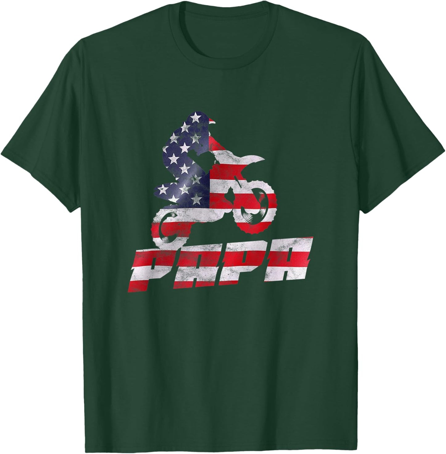 American Flag Motocross Papa Gift Motorbike Dirtbike Father T-Shirt - T-Shirt | Forest