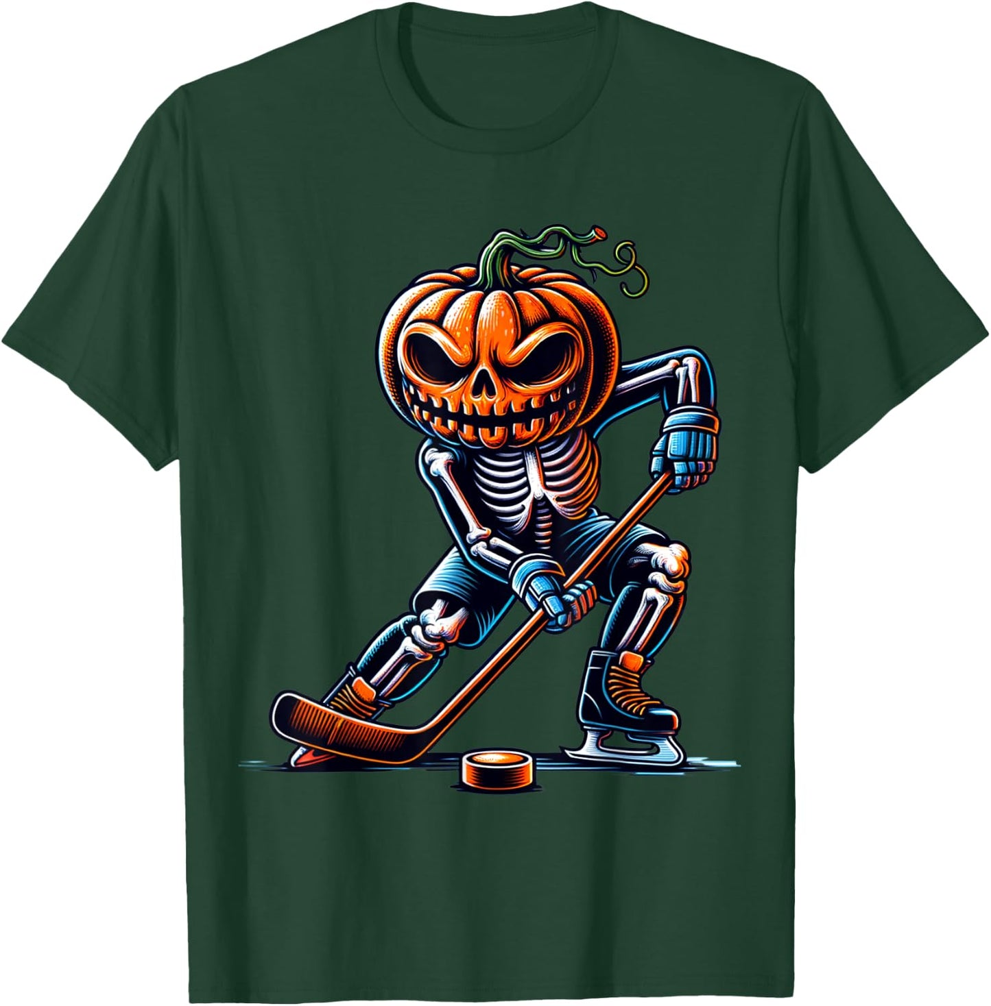 Skeleton Ice Hockey Halloween Pumpkin Hockey Boys Kids T-Shirt - T-Shirt | Forest