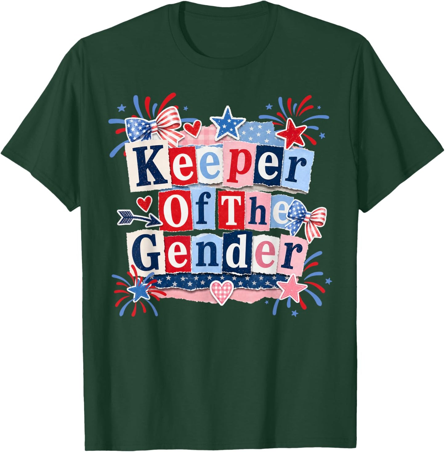 Keeper of The Gender 4th of July Bow Gender Reveal Party T-Shirt - T-Shirt | Forest