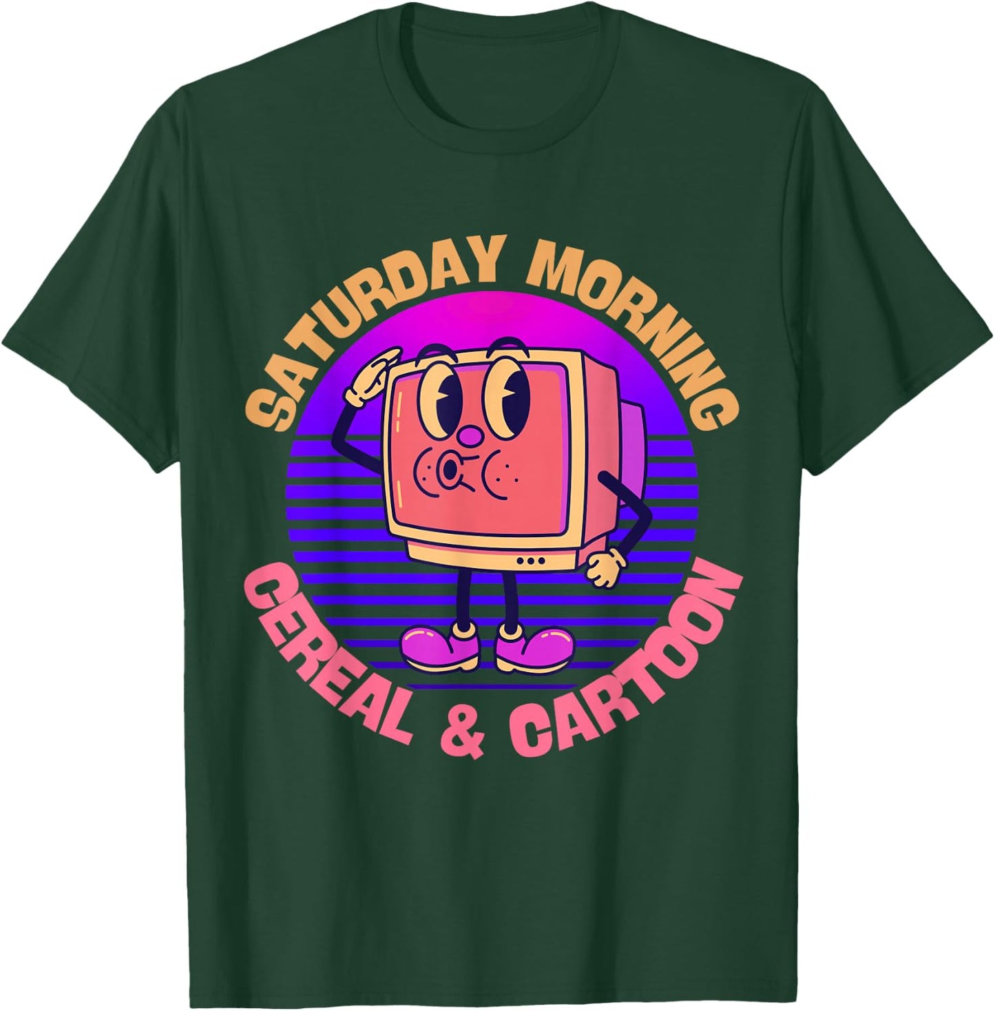 80s 90s Retro Kid Saturday Mornings Cereal And Cartoons T-Shirt - T-Shirt | Forest