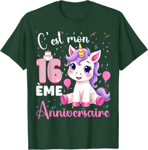 Cute Unicorn C'est Mon 16 th Birthday 16 Year Old Girl , Black, S T-Shirt - T-Shirt | Forest