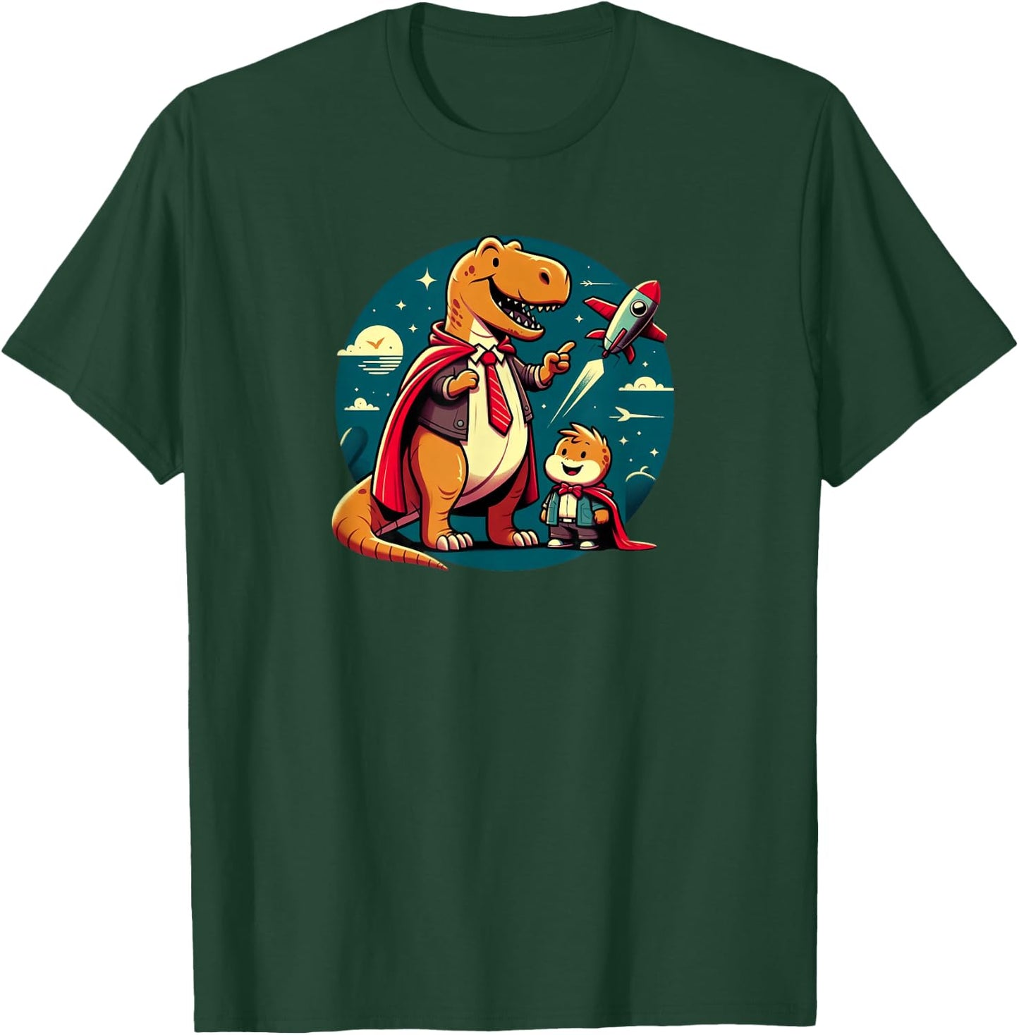 Cute Daddy Dinosaur Son Fathers Day Spaceship T-Shirt - T-Shirt | Forest