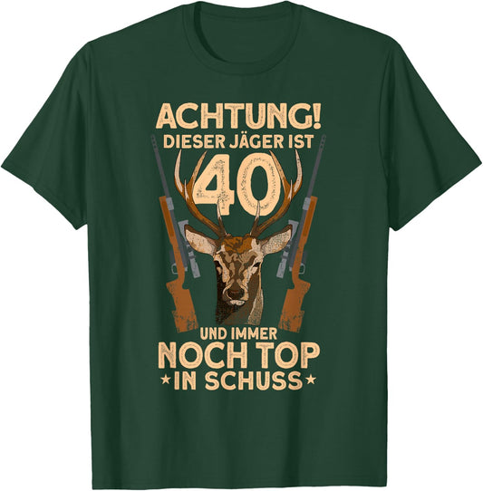 Men's 40 Years Deer Hunter 40th Birthday Hunting , black, s T-Shirt - T-Shirt | Forest