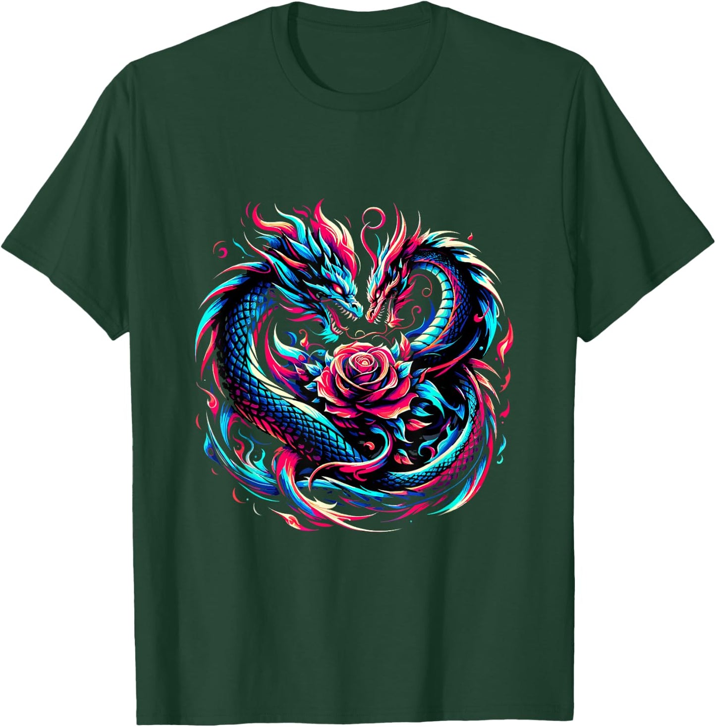 Dragon and Rose Graffiti Fantasy Edgy Art Vector T-Shirt - T-Shirt | Forest