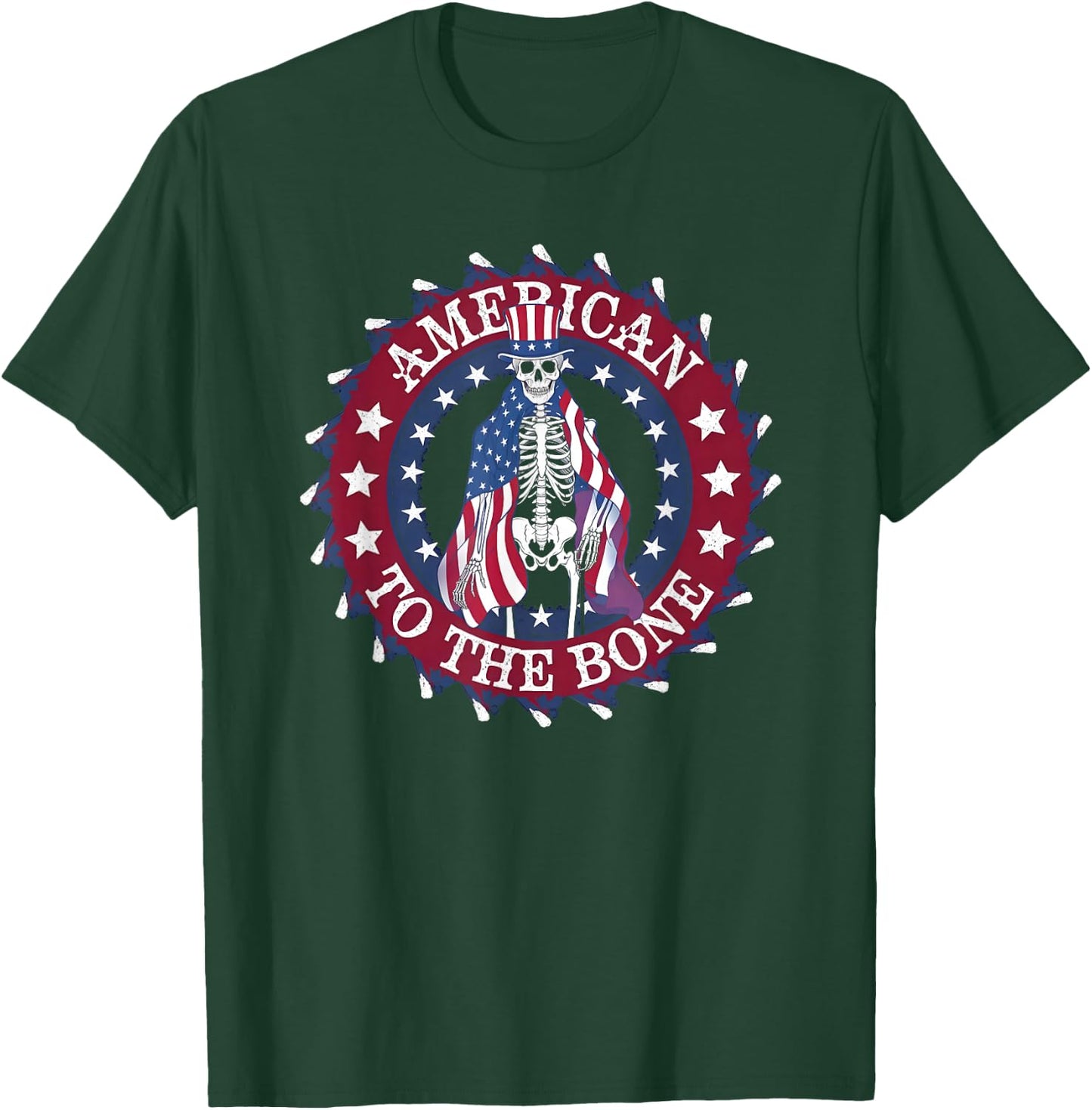 American To The Bone Patriotic Skeleton T-Shirt - T-Shirt | Forest