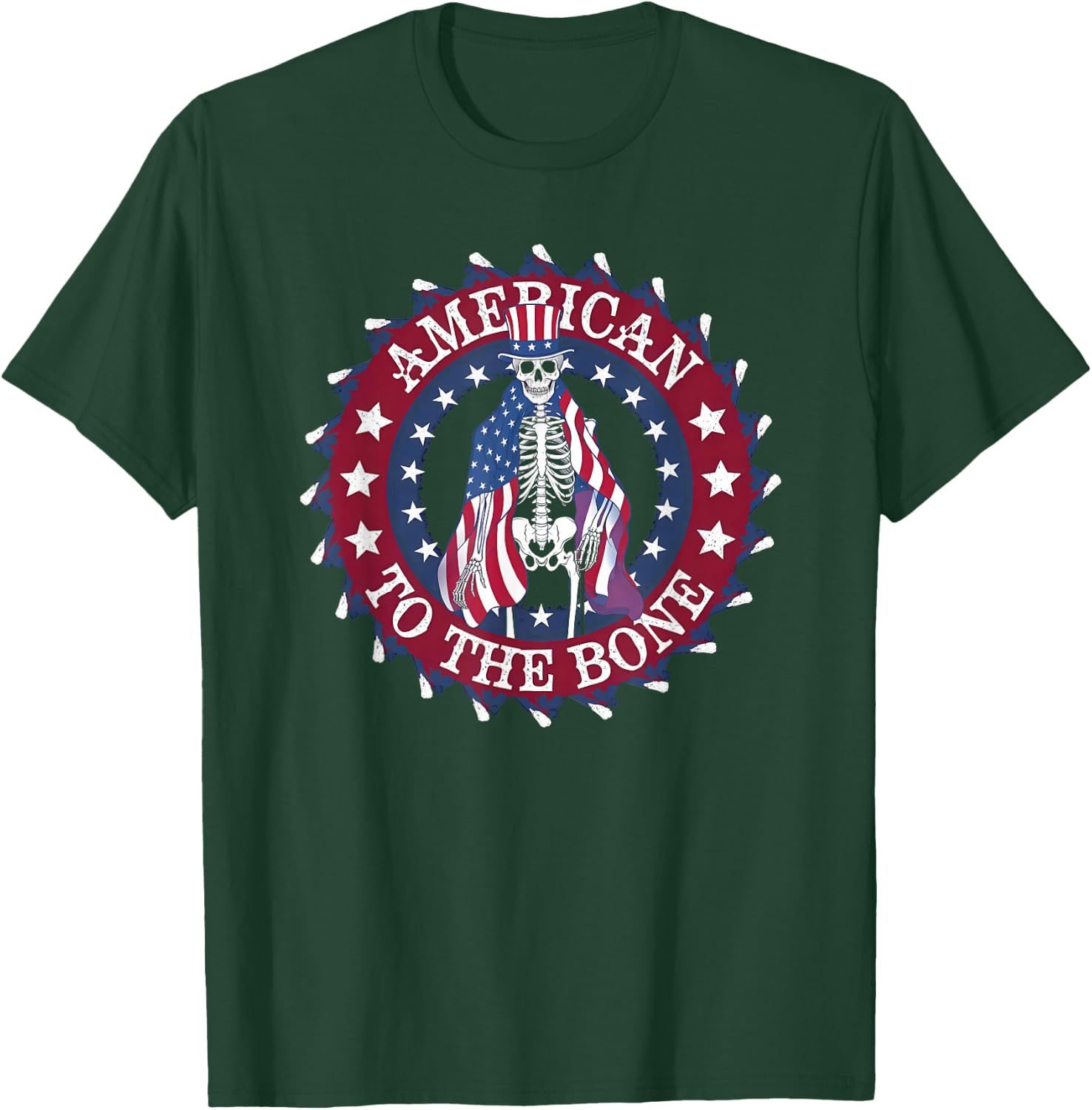 American To The Bone Patriotic Skeleton T-Shirt - T-Shirt | Forest