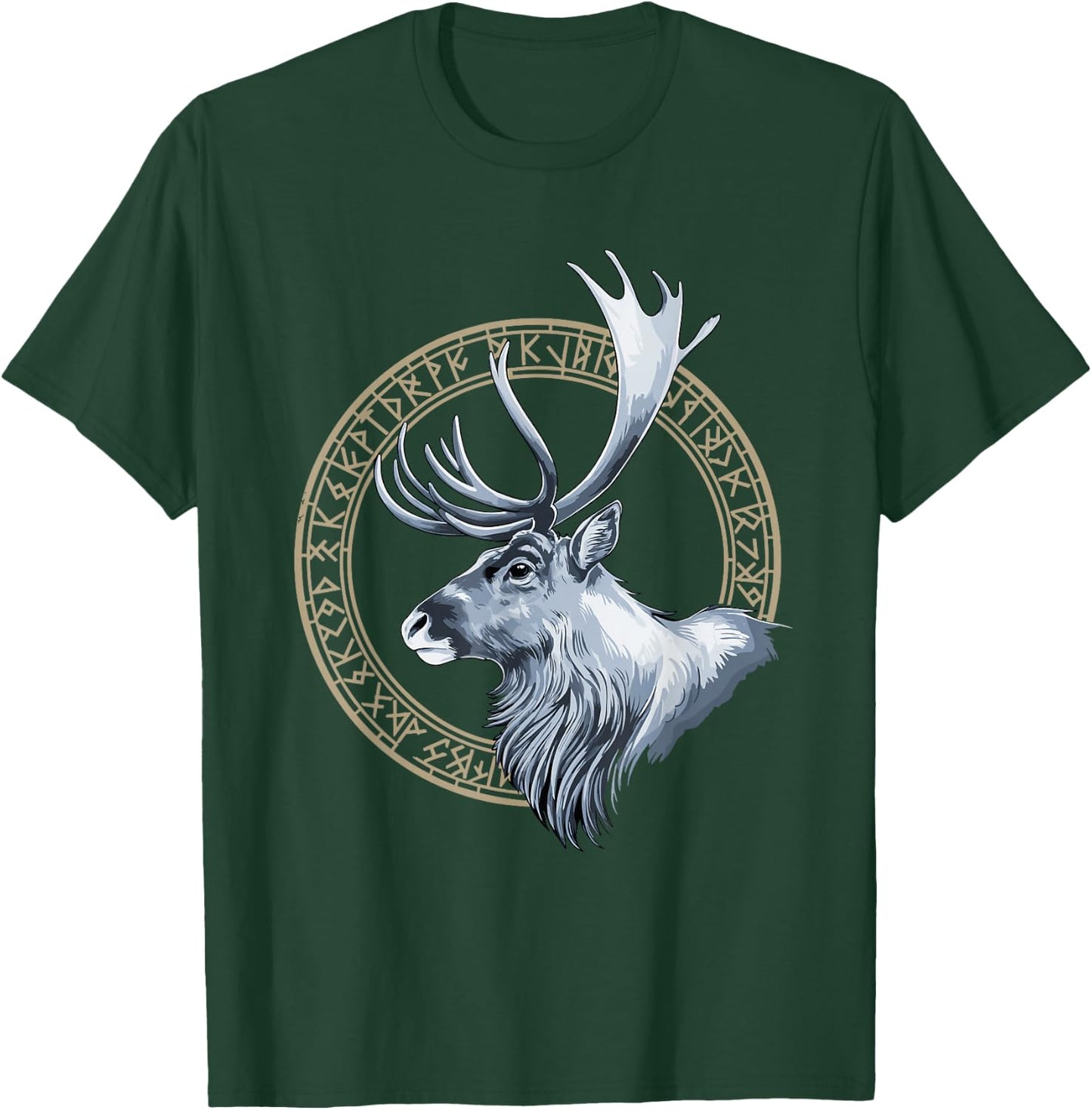 Reindeer Nordic Viking Letters Runic Deer Elk Buck T-Shirt - T-Shirt | Forest