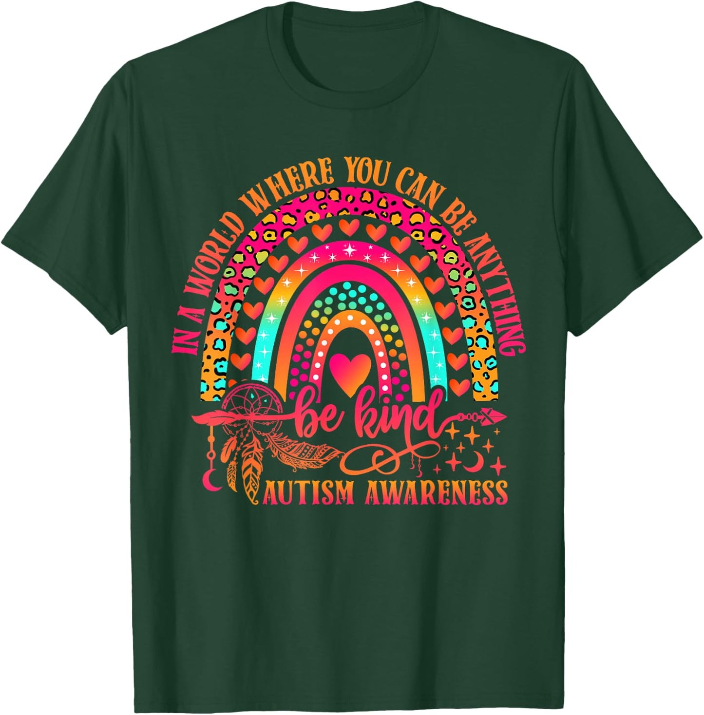 Autism Awareness Be Kind Leopard Rainbow Choose Kindness T-Shirt - T-Shirt | Forest