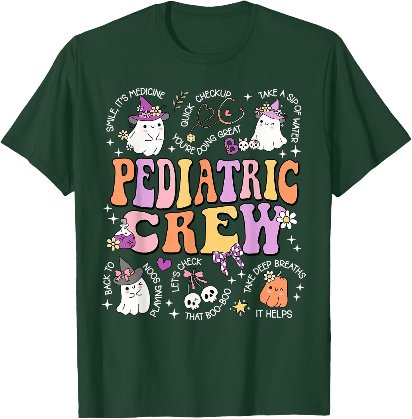 Retro Pediatric Crew Ghost Spooky Peds Nurse Halloween T-Shirt - T-Shirt | Forest
