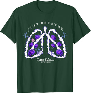 Just Breathe Purple Ribbon CF Cystic Fibrosis Awareness T-Shirt - T-Shirt | Forest