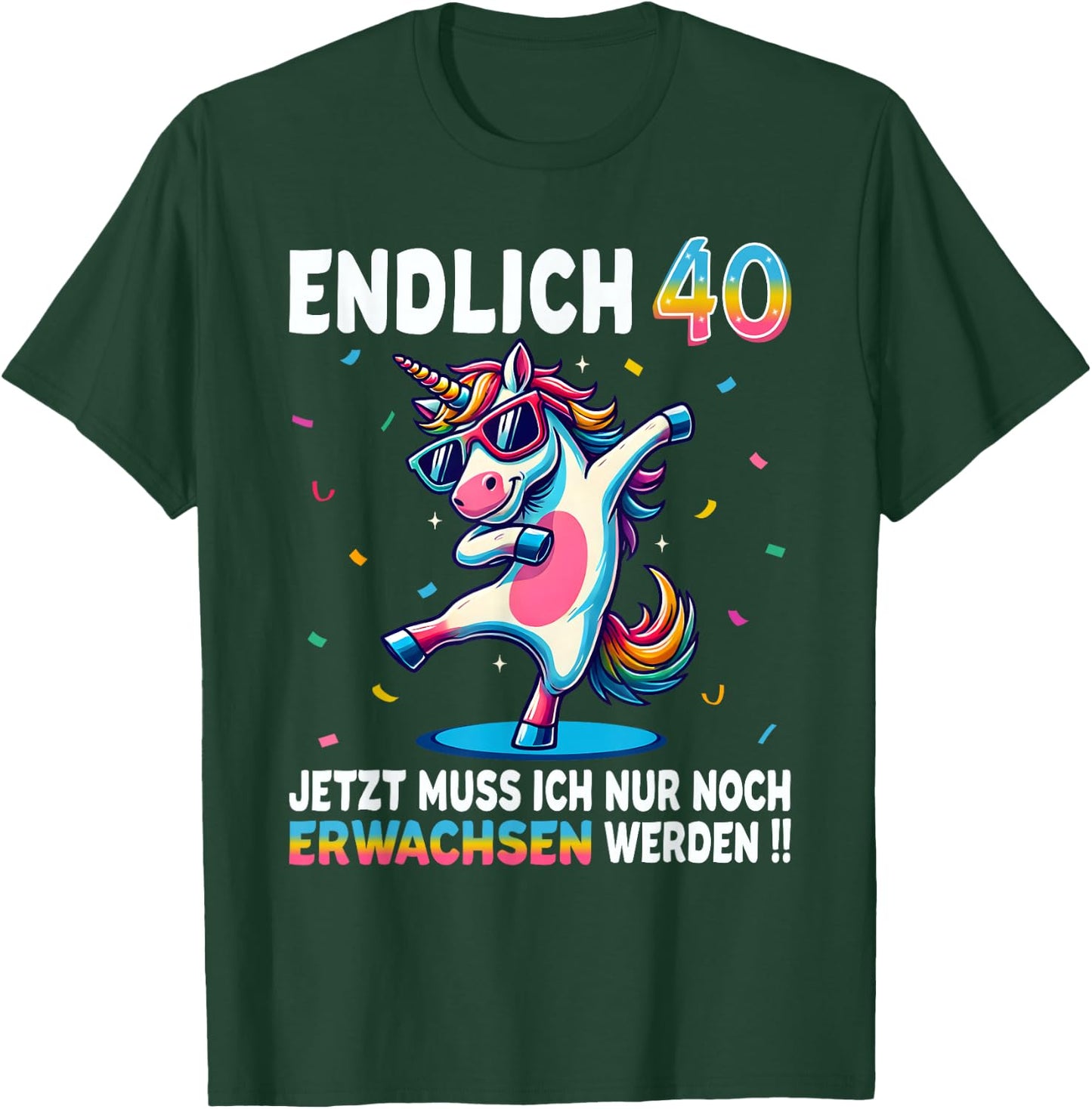 40th Birthday Gifts Woman Man Party Outfit Unicorn , black T-Shirt - T-Shirt | Forest