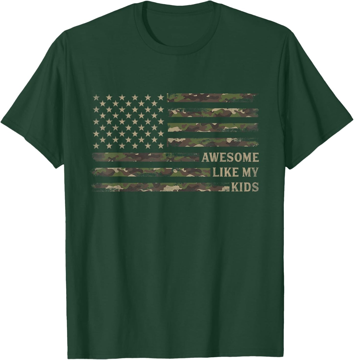 Awesome Like My Kids Camo USA Flag Fathers Day Patriot Dad T-Shirt - T-Shirt | Forest