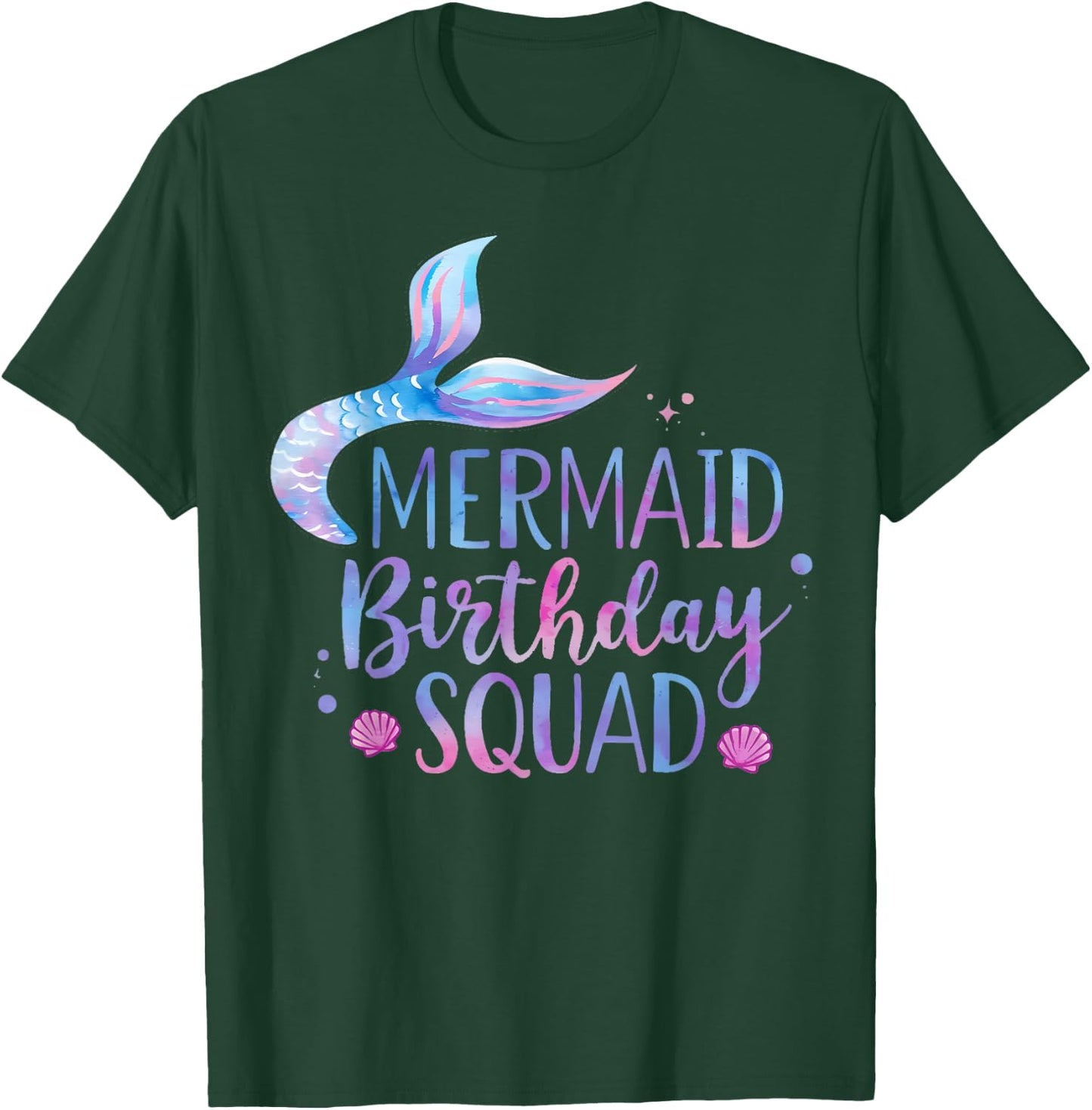 Mermaid Birthday Squad Party Girls Cute Ocean Watercolour T-Shirt - T-Shirt | Forest