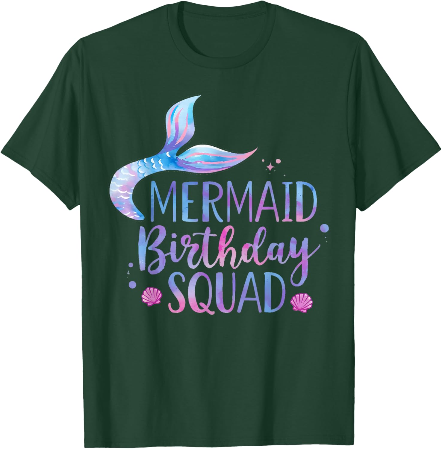 Mermaid Birthday Squad Party Girls Cute Ocean Watercolour T-Shirt - T-Shirt | Forest