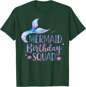 Mermaid Birthday Squad Party Girls Cute Ocean Watercolour T-Shirt - T-Shirt | Forest