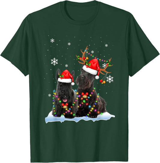 Scottish Terrier Christmas Lights Reindeer Santa Xmas Pajama T-Shirt - T-Shirt | Forest