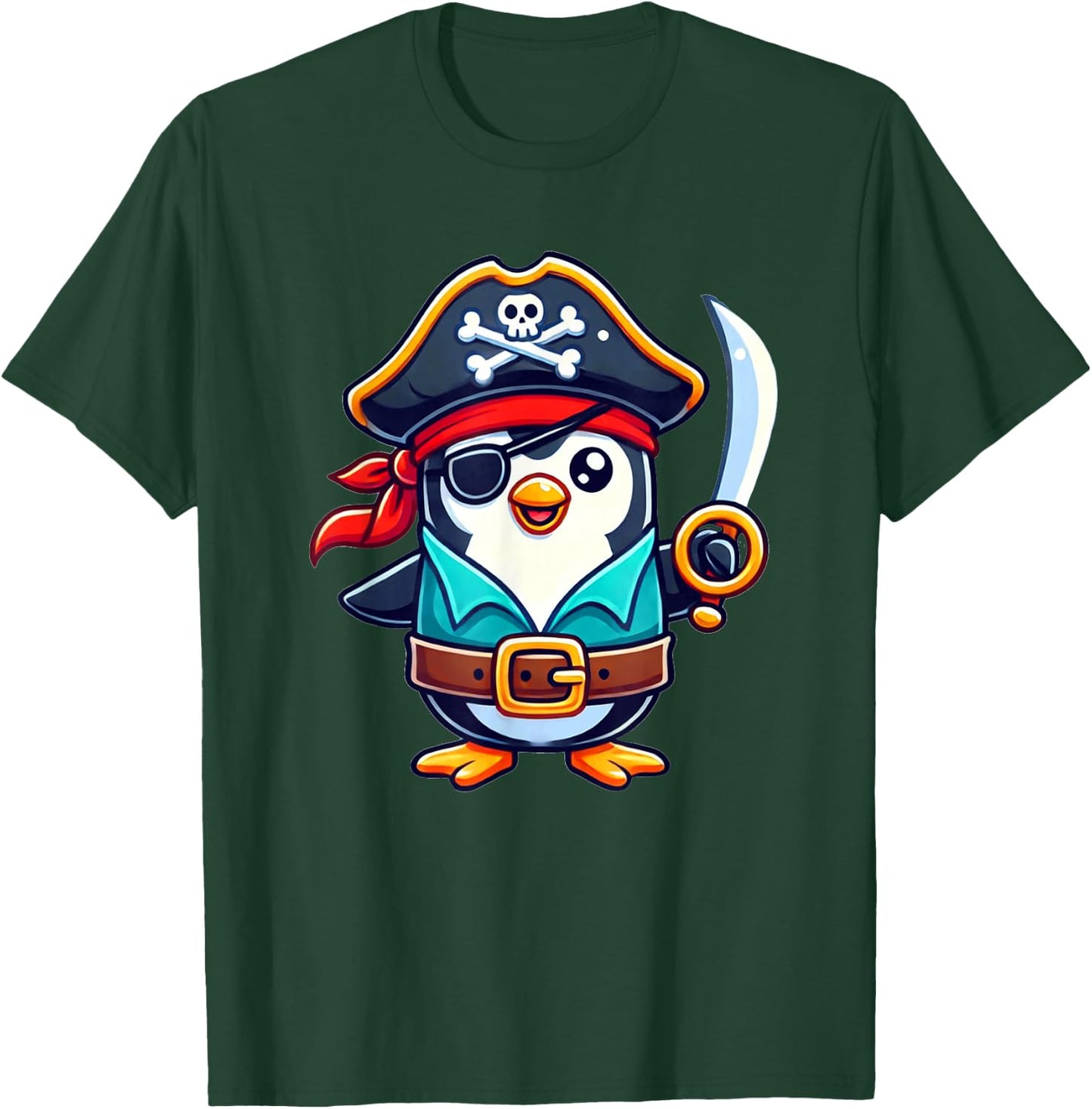 Penguin Halloween Pirate Kids Women Men Penguin T-Shirt - T-Shirt | Forest