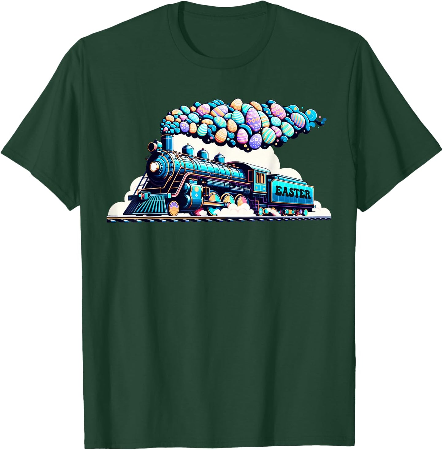 Railroad Bunny Train Easter Egg Kids Toddler Boys Easter T-Shirt - T-Shirt | Forest