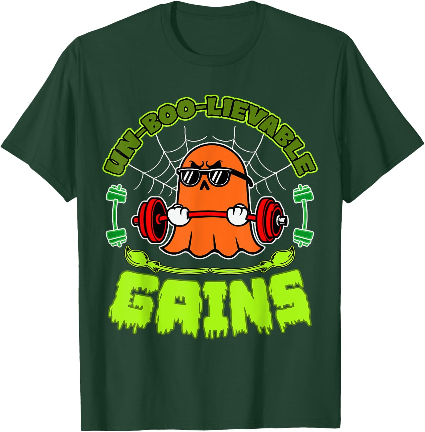 Halloween Workout Ghost Training With Barbell T-Shirt - T-Shirt | Forest