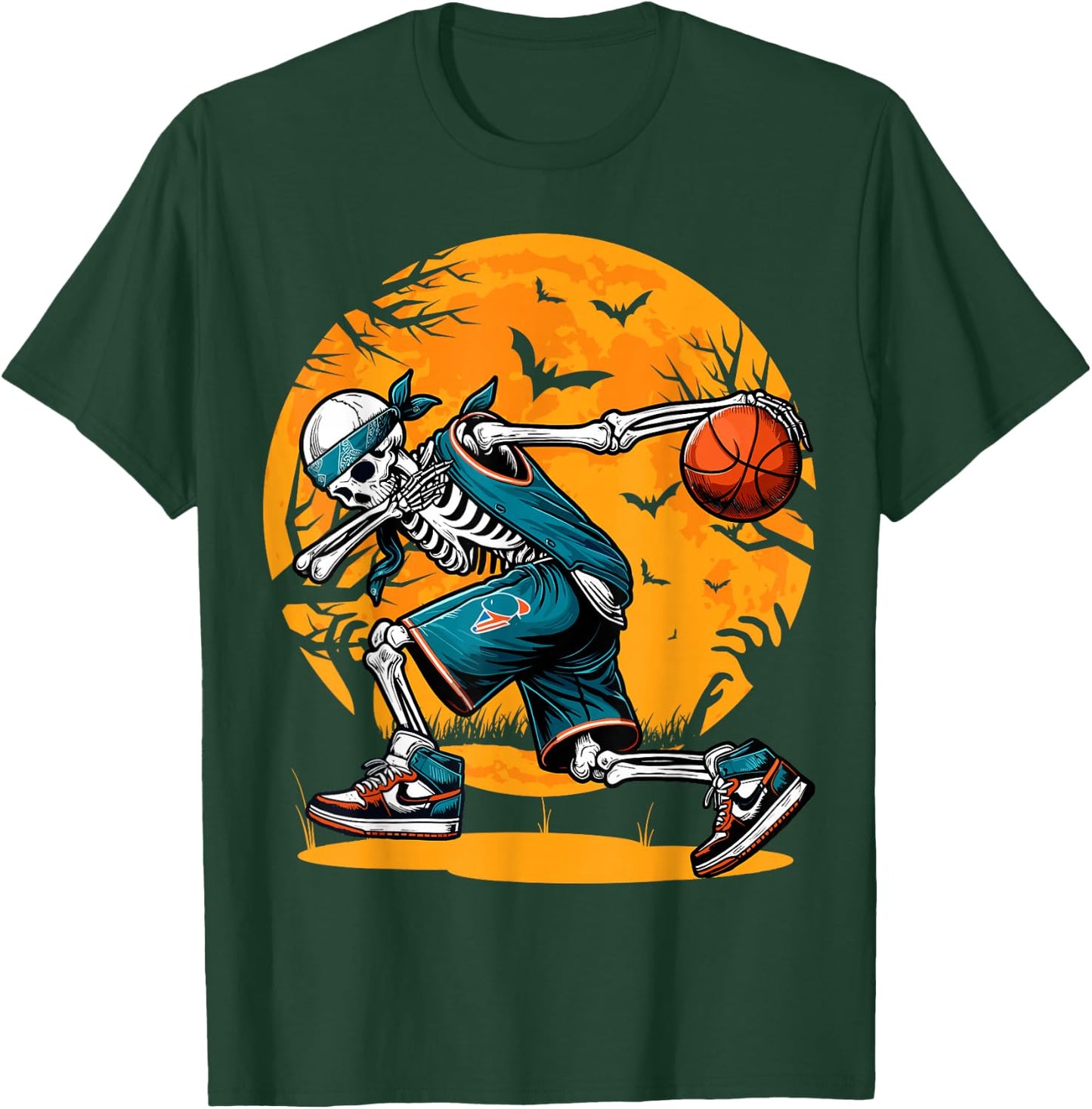 Dabbing Skeleton Basketball Halloween Boys Basketball Player T-Shirt - T-Shirt | Forest