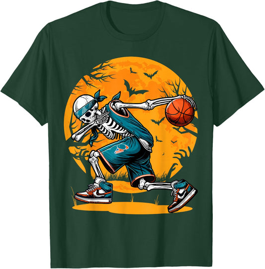 Dabbing Skeleton Basketball Halloween Boys Basketball Player T-Shirt - T-Shirt | Forest