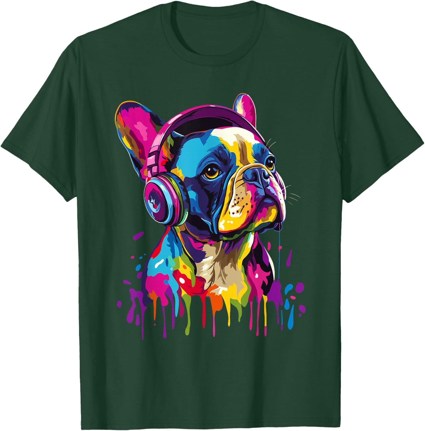 French Bulldog Lover Headphones Pop Art Funny French Bulldog , black T-Shirt - T-Shirt | Forest