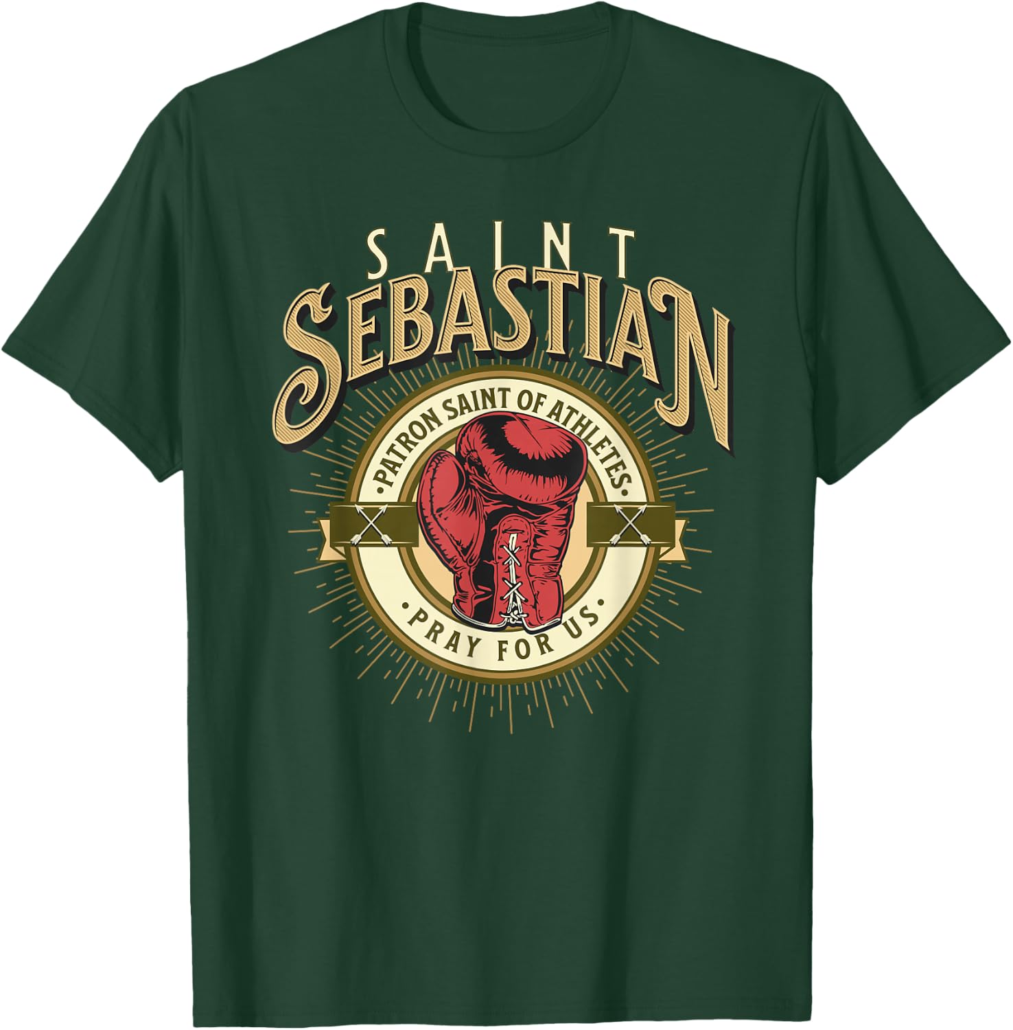 St Sebastian Patron Saint of Sports Athletes Boxing Glove T-Shirt - T-Shirt | Forest