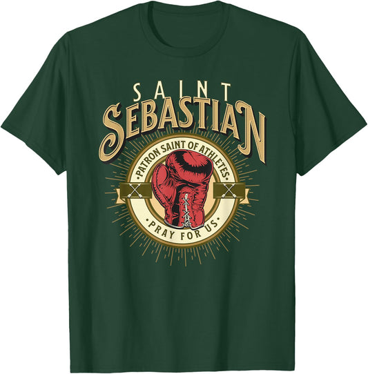 St Sebastian Patron Saint of Sports Athletes Boxing Glove T-Shirt - T-Shirt | Forest
