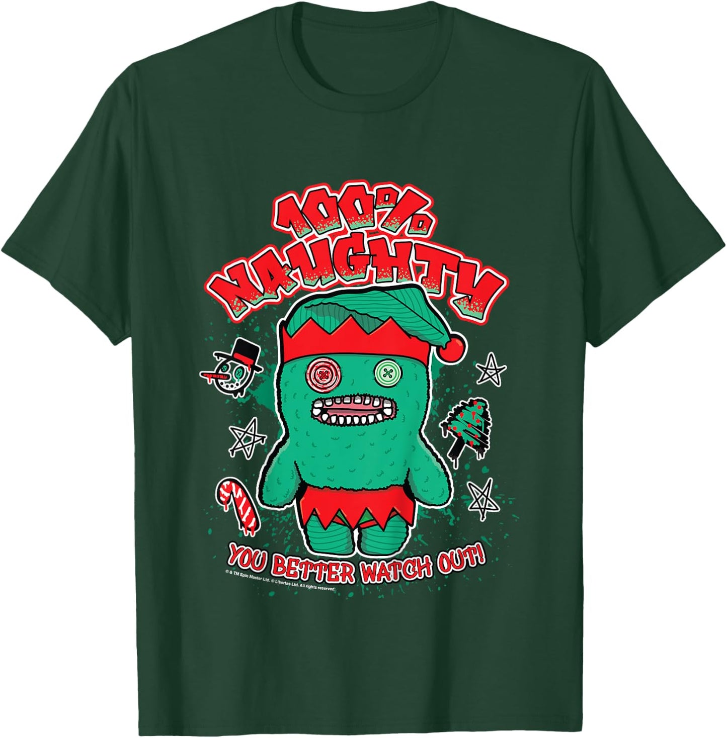 Kids Fuggler Christmas Elf 100 Naughty You Better Watch Out Kids T-Shirt - T-Shirt | Forest