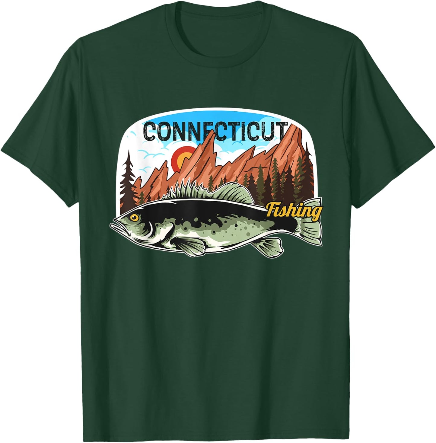 Fishing in Connecticut - Retro Nature Connecticut Fishing T-Shirt - T-Shirt | Forest
