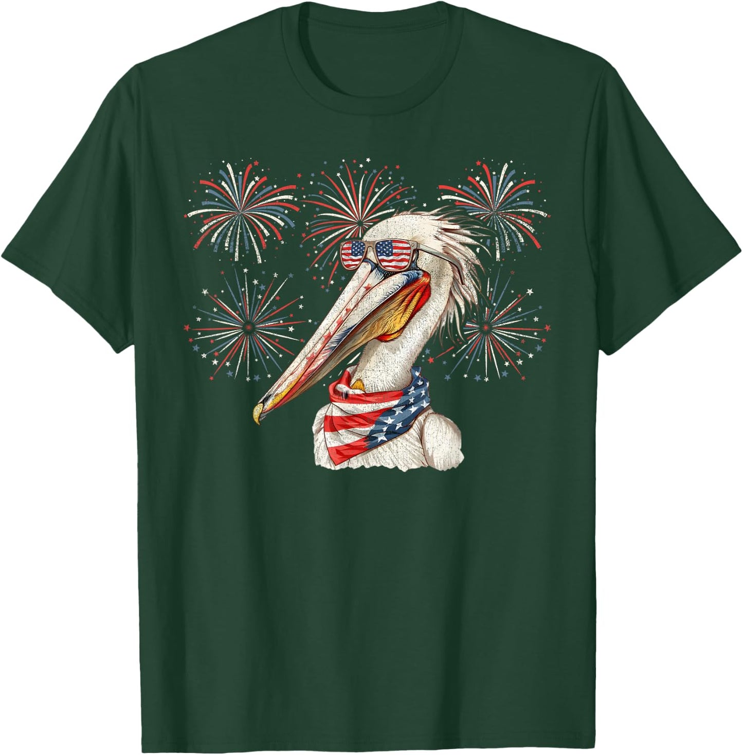 Pelican 4th Of July Sunglasses American Flag Fireworks T-Shirt - T-Shirt | Forest