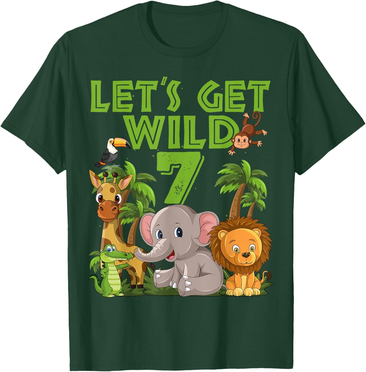 7 Year Old Zoo Birthday Safari Jungle Animal 7th B-day T-Shirt - T-Shirt | Forest