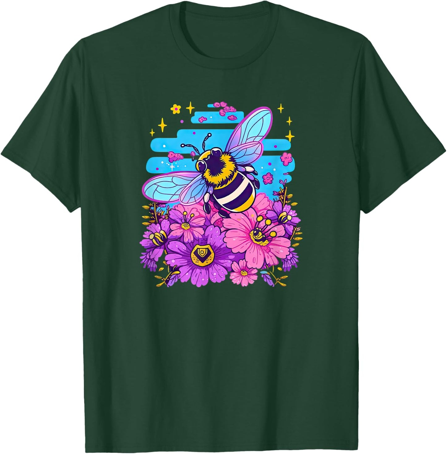 Super Cute Cartoon Bee and Flowers in Bubblegum Synthwave! T-Shirt - T-Shirt | Forest