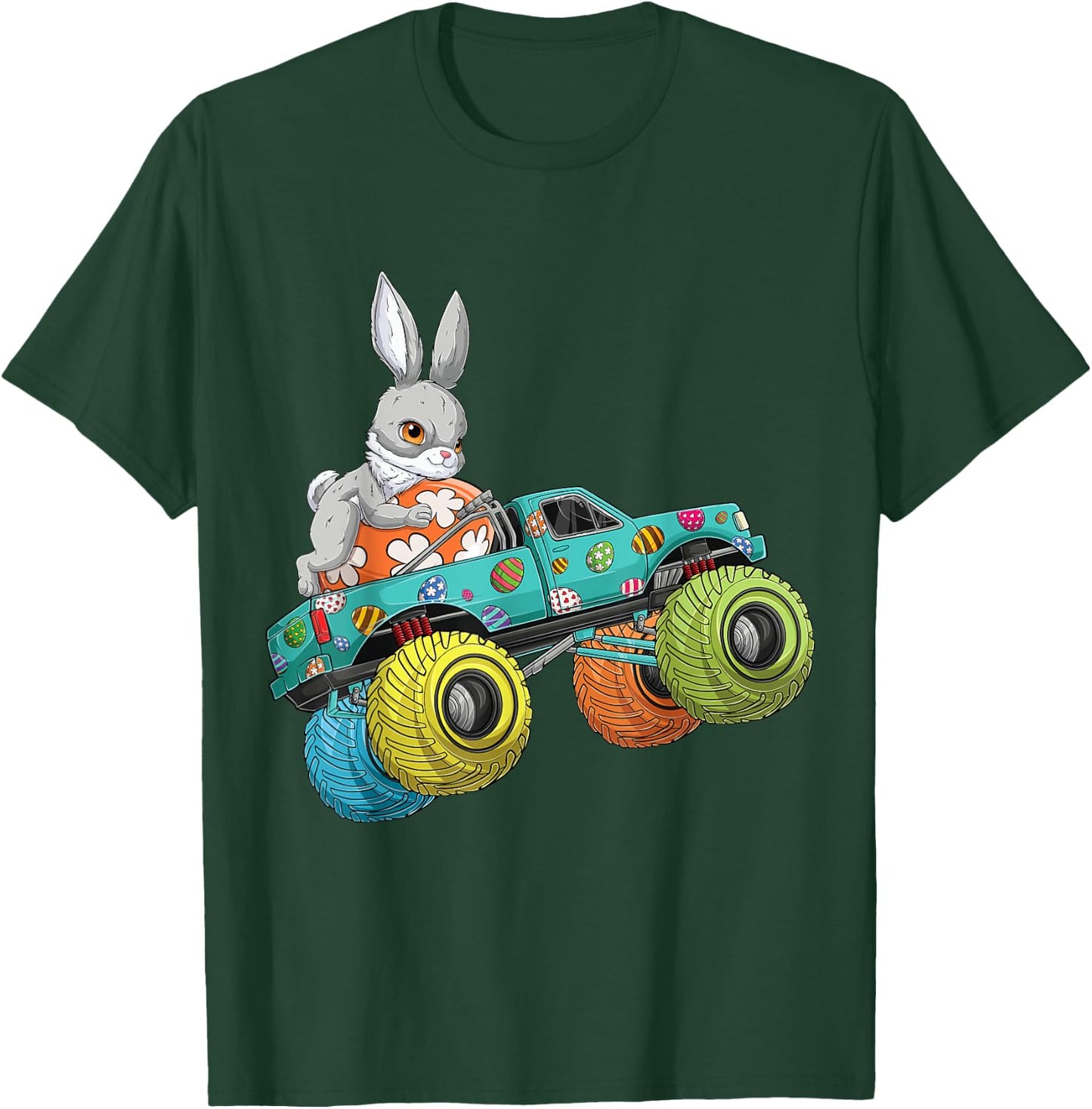 Happy Easter Day Bunny Egg riding Monster Truck Boys Kids T-Shirt - T-Shirt | Forest