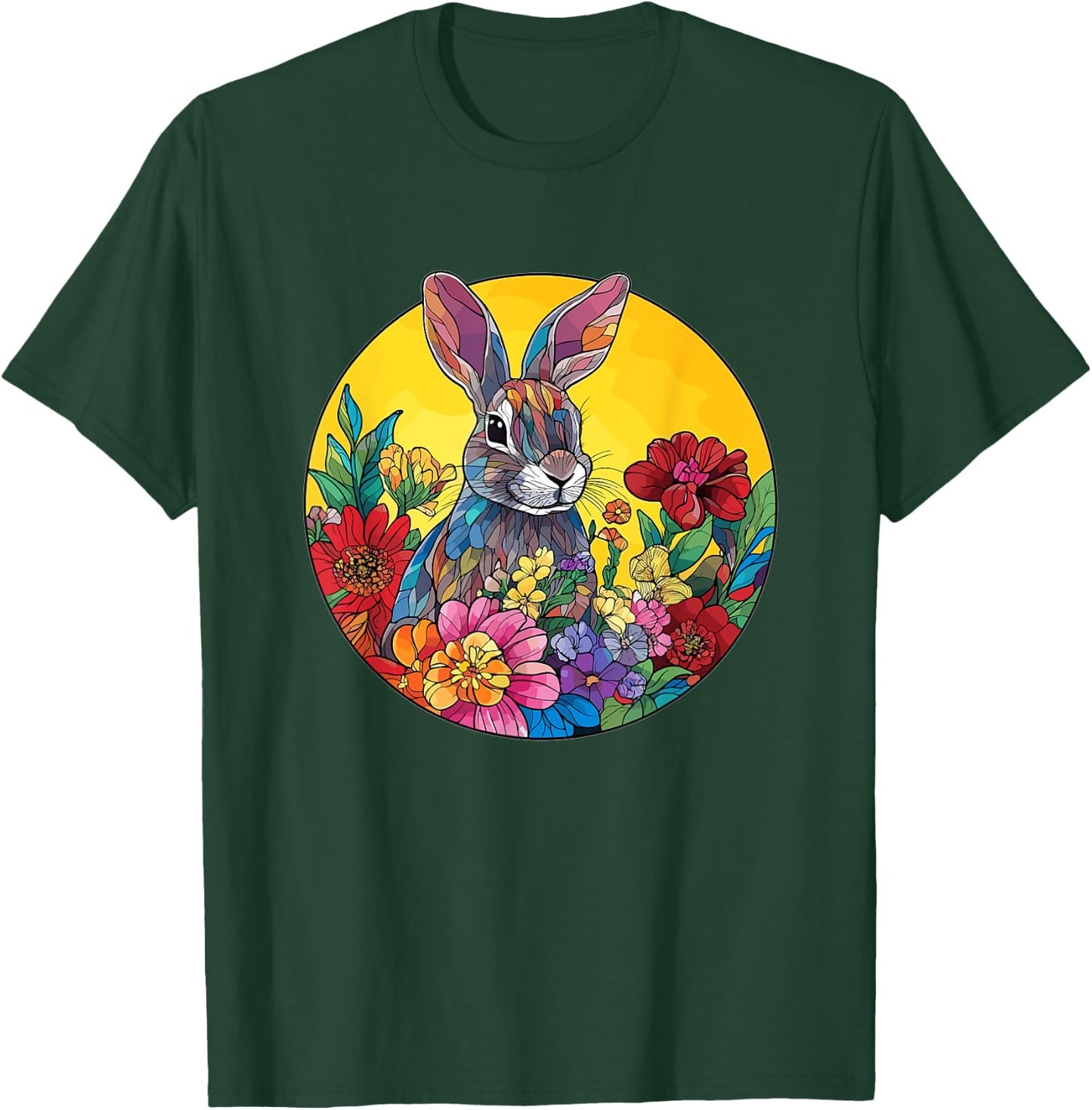 Cute Rabbit Among Flowers Artwork T-Shirt - T-Shirt | Forest