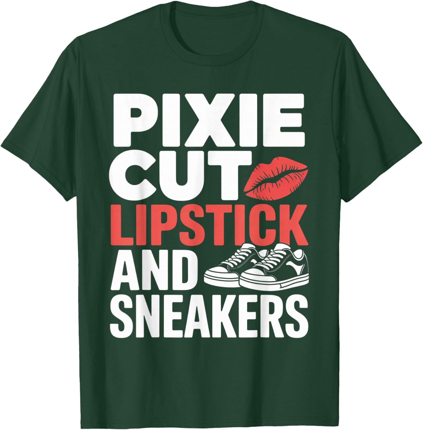 Pixie Cut Lipstick and Sneakers Short Hair Style T-Shirt - T-Shirt | Forest