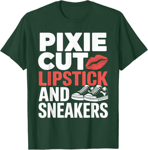 Pixie Cut Lipstick and Sneakers Short Hair Style T-Shirt - T-Shirt | Forest