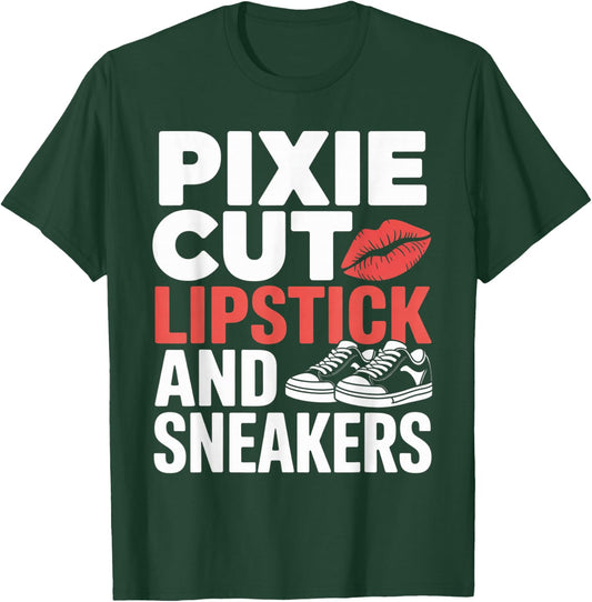 Pixie Cut Lipstick and Sneakers Short Hair Style T-Shirt - T-Shirt | Forest