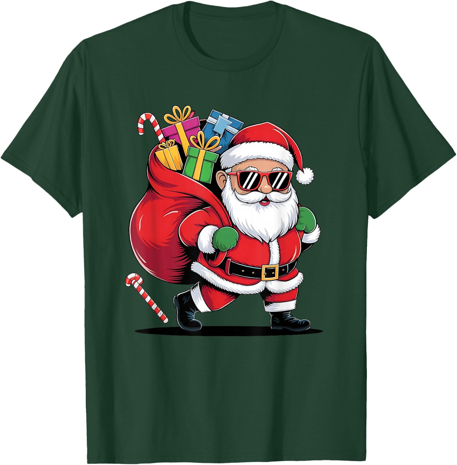 Festive Santa Claus with a cool mood for Christmas and New Year , Black, S T-Shirt - T-Shirt | Forest