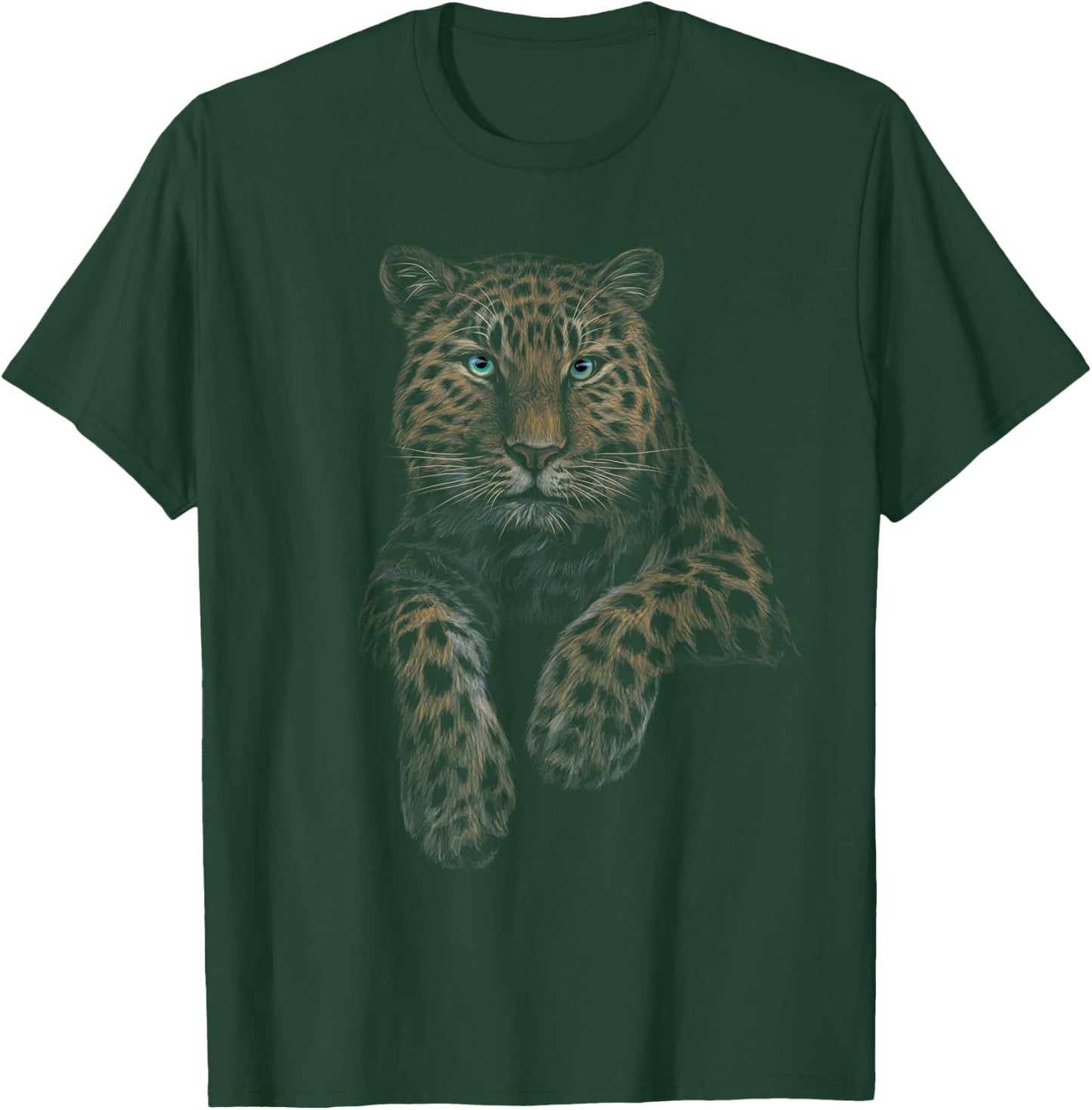 leopard blue eyes sitting black art for lovers animal Jungle T-Shirt - T-Shirt | Forest