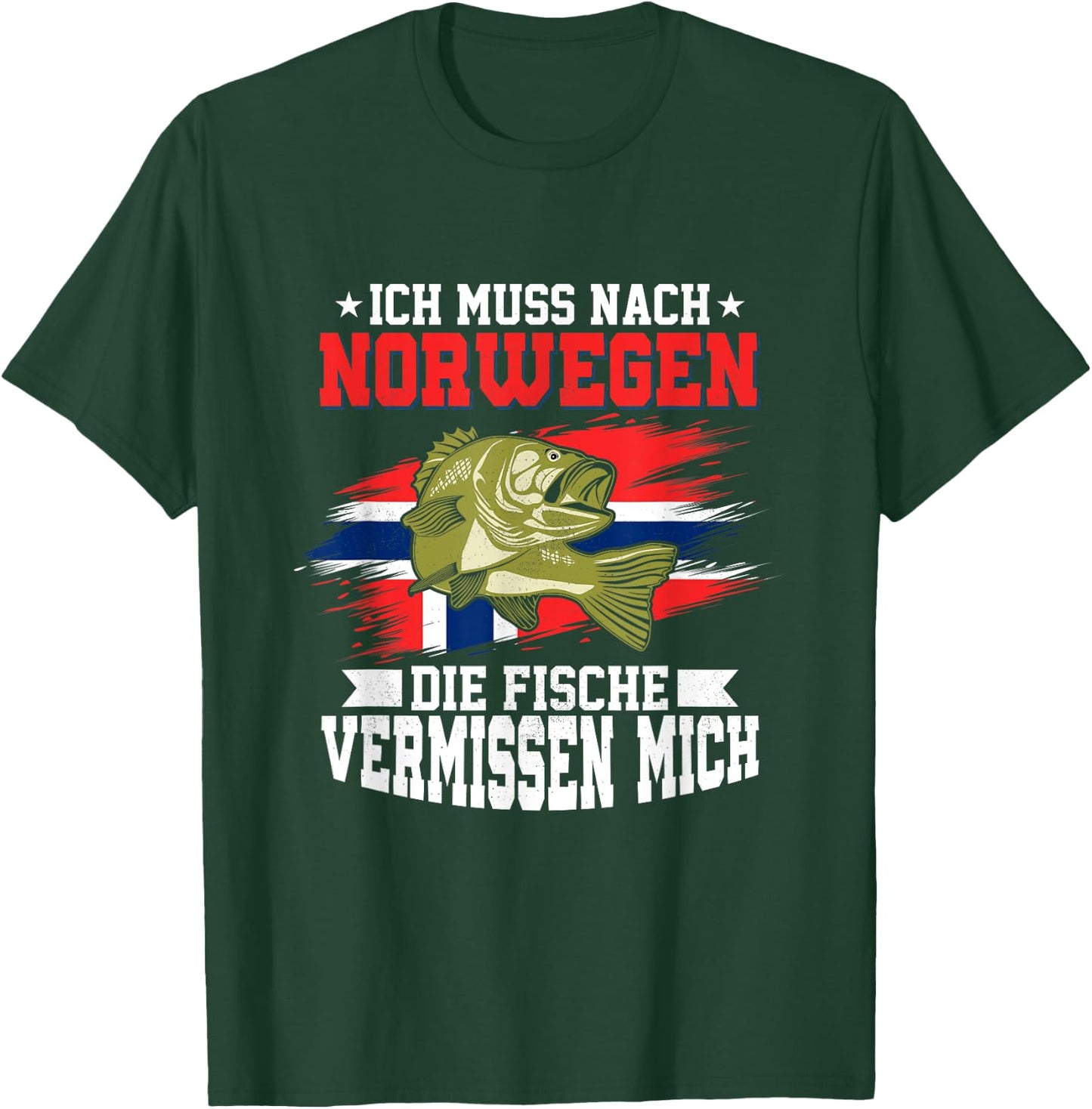 with German Text "Ich muss nach Norwegia die Fische vermissen mich Angler, black T-Shirt - T-Shirt | Forest