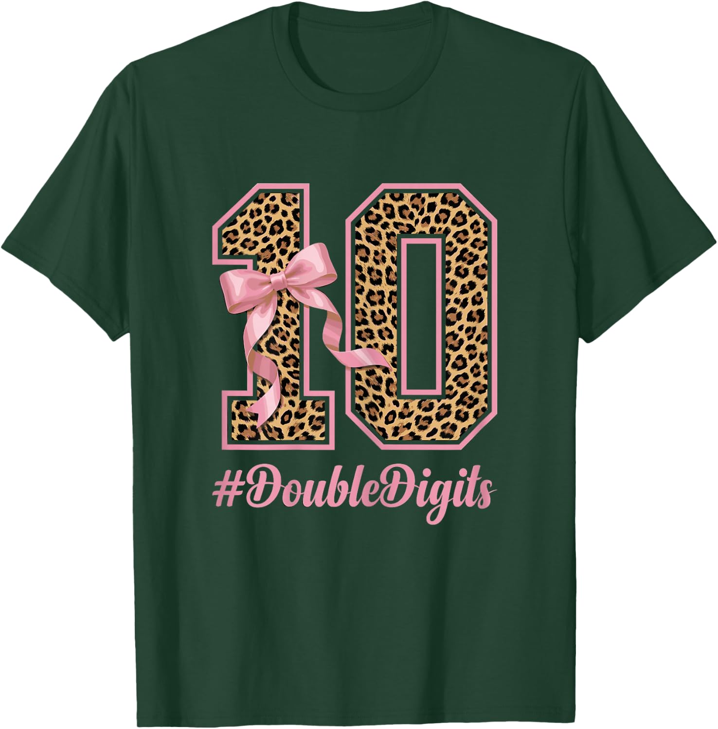Cute Bow Leopard Cheetah Double Digits Coquette Girls T-Shirt - T-Shirt | Forest